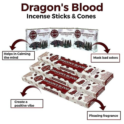 Dragons Blood Incense Sticks & Incense Cones Combo Pack - 60 Insence-Sticks + 30 Insence Cones - Inscense - Incense Cones Scented - Insents - color: Dragons Blood