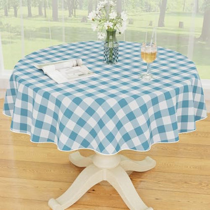 Smiry Picnic Table Cloth, Vinyl Tablecloths with Flannel Backing, 60" Round - color: Aquamarine & White, size: 60" (Round)