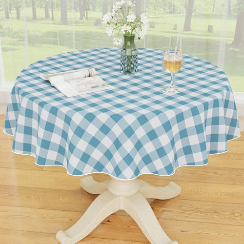 Smiry Picnic Table Cloth, Vinyl Tablecloths with Flannel Backing, 60" Round - color: Aquamarine & White, size: 60" (Round)