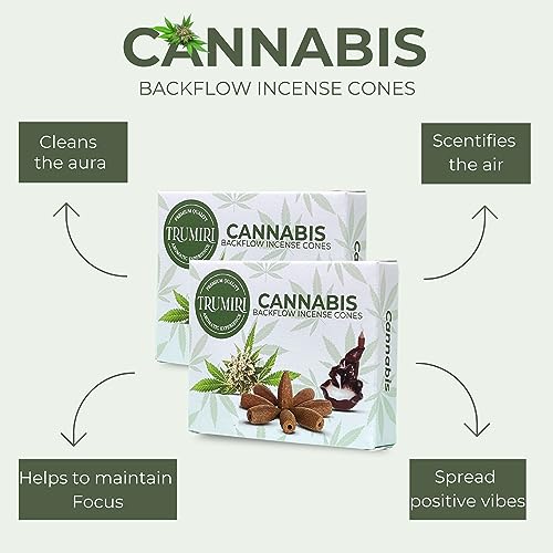 TRUMIRI Cannabis Backflow Incense Cones - Total 20 Incense Cones Waterfall - Dual Pack of 10 Incense Backflow Cones - Waterfall Incense Cones - Incense Waterfall Cones - color: Cannabis, size: Pack of 2 (20 Cones)