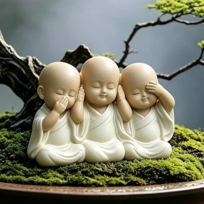 Three Wise Monks Resin Buddha Statue Small, Meditation Room Feng Shui Decor - color: Three Wise Buddha Statue