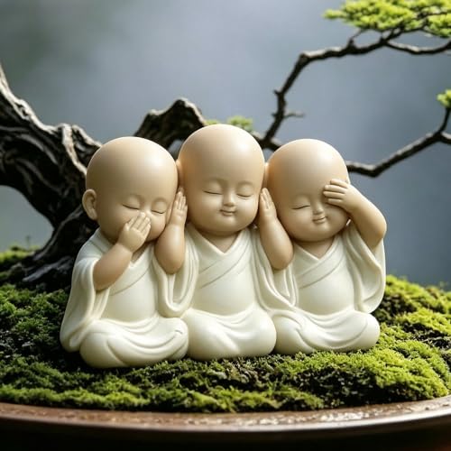 Three Wise Monks Resin Buddha Statue Small, Meditation Room Feng Shui Decor - color: Three Wise Buddha Statue