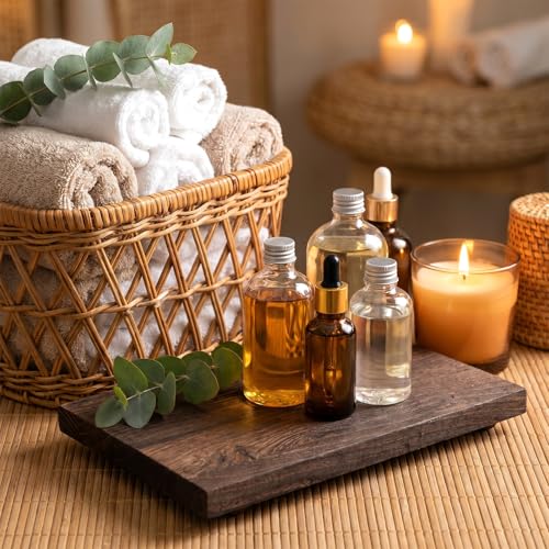 Large Wood Riser Tray - 12 x 7 Inch Farmhouse Wood Pedestal Stand for Kitchen Counter Decor, Soap Tray for Kitchen Sink, Bathroom & Vanity Display for Plants, Candles, Bottles (Dark Brown)