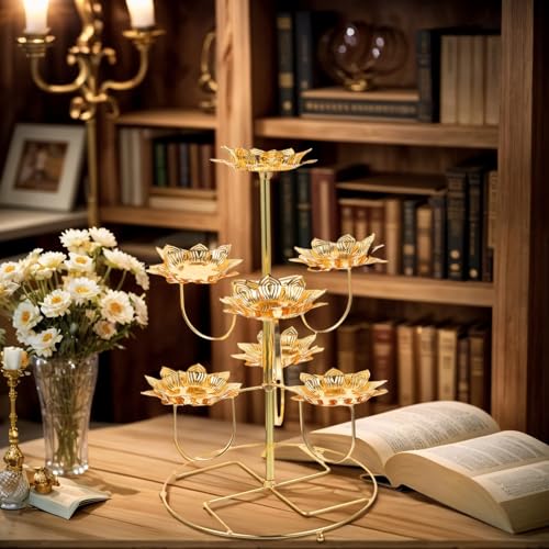 COHEALI Lotus Candle Holder Set Metal Butter Lamp Base for Buddhist Altar Temple Candle Holder Decorative Candleholder for Home D Cor 2-Pack 11.81 X 5.90 X 9.64 in