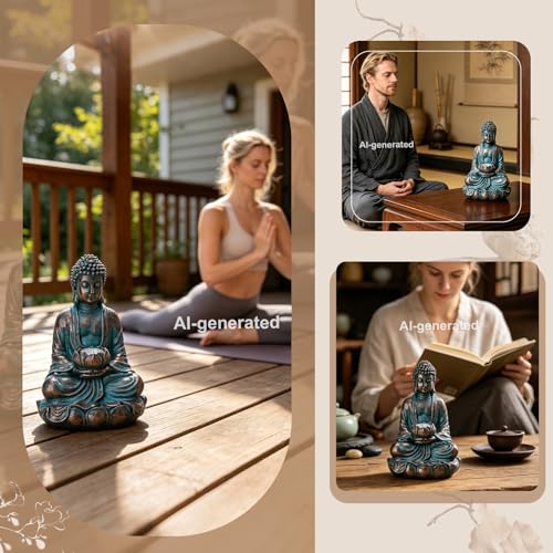 Bshine Buddha Statue Outdoor Solar Light with Lotus Lamp, Zen Garden Decor