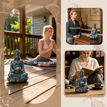 Bshine Buddha Statue Outdoor Solar Light with Lotus Lamp, Zen Garden Decor