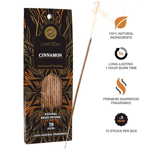LOTS OF ZEN Cinnamon Incense Sticks, Hand-Rolled, 8-Inch, 70 Count - color: Cinnamon