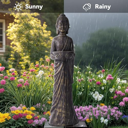 42" Buddha Outdoor Statue, Zen Meditative Figures, Gold-Black Finish - color: Antique Finish-42"