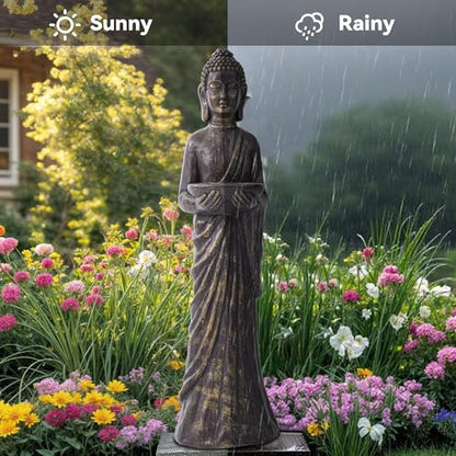 42" Buddha Outdoor Statue, Zen Meditative Figures, Gold-Black Finish - color: Antique Finish-42"