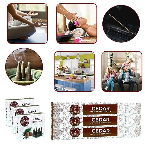 Cedar Incense Sticks & Incense Cones Combo Pack - 60 Insence-Sticks + 30 Insence Cones - Inscense - Incense Cones Scented - Insents - color: Cedar