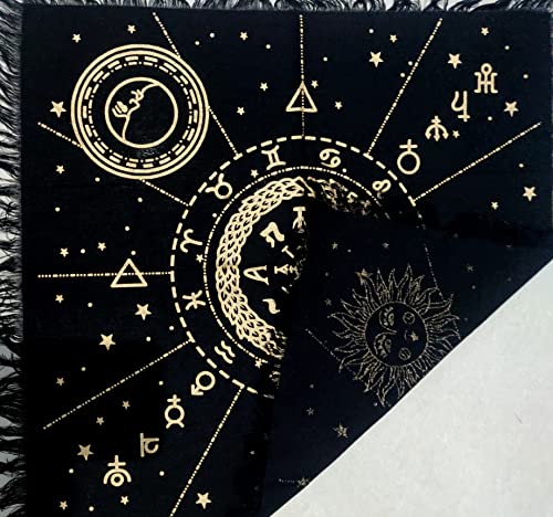 INDIAN CRAFT CASTLE Altar Cloth Tarot Cards Table Napkins Witchcraft Supplies Tablecloth Square Alter Pagan Spiritual Celestial Deck Cloth with Fringes 12 Constellation Gold 18 x 18 Inches - color: 12 Constellation Gold, size: 18" x 18" (Square)