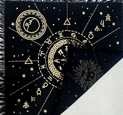 INDIAN CRAFT CASTLE Altar Cloth Tarot Cards Table Napkins Witchcraft Supplies Tablecloth Square Alter Pagan Spiritual Celestial Deck Cloth with Fringes 12 Constellation Gold 18 x 18 Inches - color: 12 Constellation Gold, size: 18" x 18" (Square)