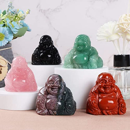 Artistone Crystals 2.0 inch Hand Carved Ocean Jasper Maitreya Buddha Figurine Healing Crystal Gemstone Seated Lucky Buddha Pocket Stone Home Decoration - color: Ocean Jasper