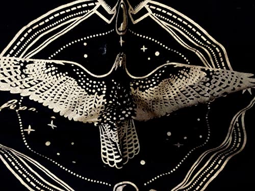 Altar Cloth Tarot Cards Table Napkins Witchcraft Supplies Black Gold Tablecloth Square Alter Pagan Spiritual Celestial Deck with Fringes 18 by 18 Sacred Table Tapestry Cloth Golden Owl - color: Golden Owl, size: 18" x 18" (Square)