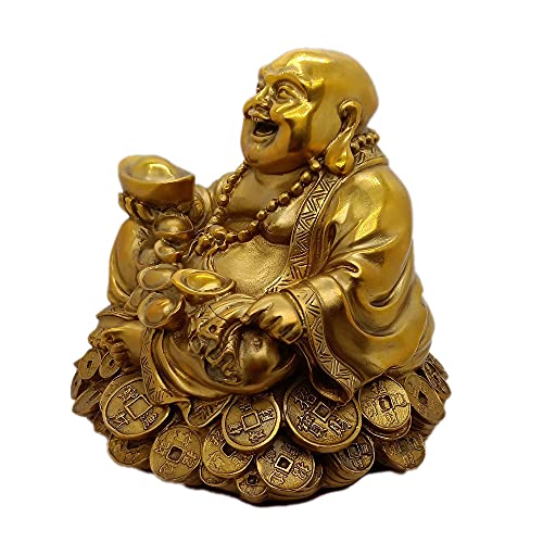 SMRTHMRT Feng Shui Decor Laughing Buddha Statue Maitreya Figurine Carrying Money Bag Happy Buddha for God Luck Brass Sculptures Home Decorations (Large) - size: Large