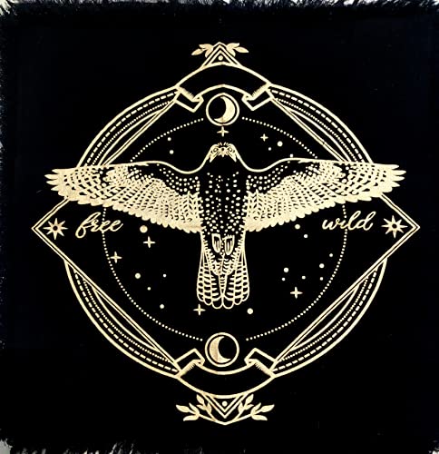 Altar Cloth Tarot Cards Table Napkins Witchcraft Supplies Black Gold Tablecloth Square Alter Pagan Spiritual Celestial Deck with Fringes 18 by 18 Sacred Table Tapestry Cloth Golden Owl - color: Golden Owl, size: 18" x 18" (Square)