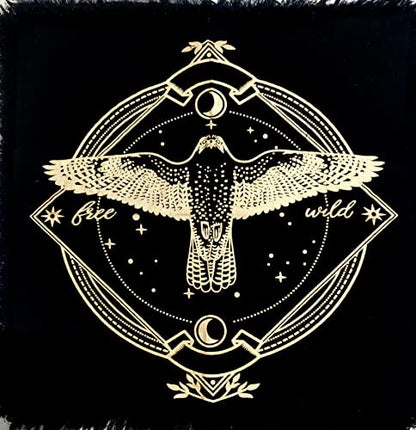 Altar Cloth Tarot Cards Table Napkins Witchcraft Supplies Black Gold Tablecloth Square Alter Pagan Spiritual Celestial Deck with Fringes 18 by 18 Sacred Table Tapestry Cloth Golden Owl - color: Golden Owl, size: 18" x 18" (Square)