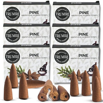 Pine Backflow Incense Cones - 60 Cones, Six Packs of 10, Waterfall Effect - color: Pine, size: Pack of 6 (60 Cones)