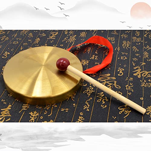 5.9'' Gold Brass Round Gong Home Decoration, Wall Hanging Decoration with Handheld Acoustic Instrument And Hammer