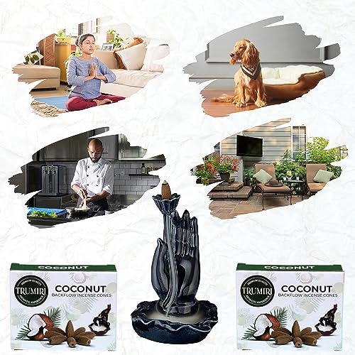 TRUMIRI Coconut Backflow Incense Cones - Total 20 Incense Cones Waterfall - Dual Pack of 10 Incense Backflow Cones - Waterfall Incense Cones - Incense Waterfall Cones - color: Coconut, size: Pack of 2 (20 Cones)