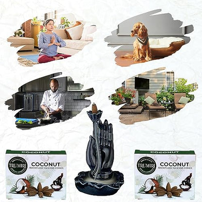 TRUMIRI Coconut Backflow Incense Cones - Total 20 Incense Cones Waterfall - Dual Pack of 10 Incense Backflow Cones - Waterfall Incense Cones - Incense Waterfall Cones - color: Coconut, size: Pack of 2 (20 Cones)