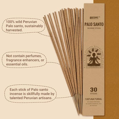 Palo Santo Incense Sticks, 100% Natural sustainably harvested Peruvian Palo Santo, Suitable for Meditation, Relaxation, and Spiritual Purification. (60 Palo Santo Sticks) - color: Palo Santo Incense