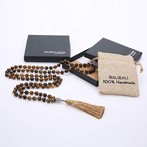 108 Mala Beads Semi-Precious Gem Stones Meditation Necklace - color: Natural Tiger Eye