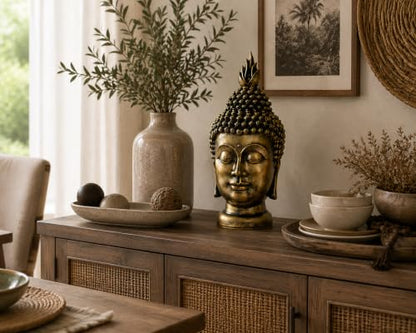 11 Inch Antique Bronze Buddha Head Statue - color: Antique Bronze