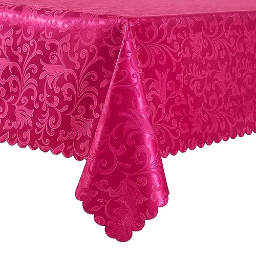 Wave Scroll Damask Jacquard Rectangle Hot Pink Tablecloth 52"x70"，Wipeable Table Cover for Dining Table, Buffet Parties and Camping - color: Hot Pink, size: 52" x 70" (Rectangle)