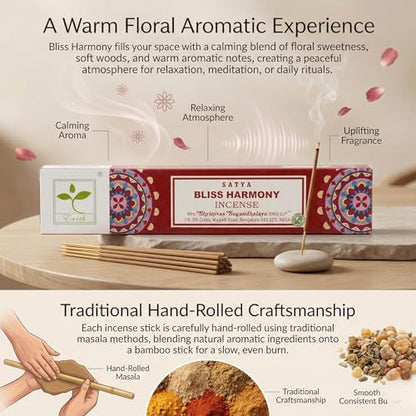 Earth Satya Bliss Harmony Perfumed Incense Sticks 15g (Pack of 6) Hand Rolled Natural Incense for Meditation Relaxation and Home Fragrance - size: Pack of 6