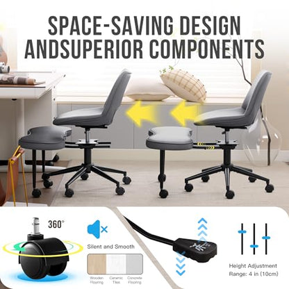 Ergonomic Criss Cross Legged Office Chair, 360° Swivel Meditation Kneeling Chair with Wheels, ADHD Chair with Footrest, Lumbar Support, Height Adjustable PU Leather Seat, Gray - color: Grey-n1