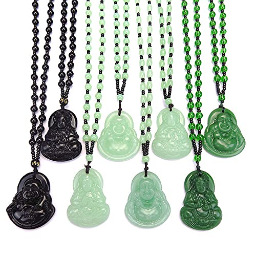 FORUBUS Green Jade Buddha Circle Red String Pendant Necklace - Chinese Traditional Amulet for Luck and Protection - color: B green buddha beads
