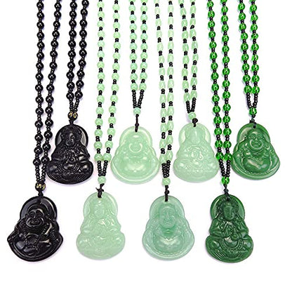 FORUBUS Green Jade Buddha Circle Red String Pendant Necklace - Chinese Traditional Amulet for Luck and Protection - color: B green buddha beads