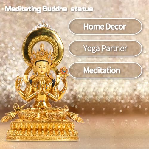 Quan Yin Statue Gold Plated Buddha Statue Home Decor Zen Meditation - color: Avalokiteshvara