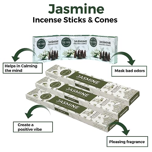 Jasmine Incense Sticks & Incense Cones Combo Pack - 60 Insence-Sticks + 30 Insence Cones - Inscense - Incense Cones Scented - Insents - color: Jasmine