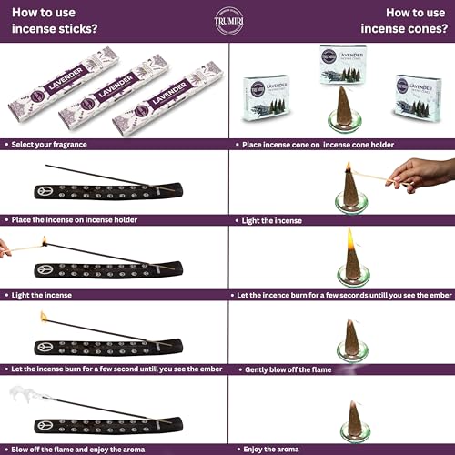 Lavender Incense Sticks & Incense Cones Combo Pack - 60 Insence-Sticks + 30 Insence Cones - Inscense - Incense Cones Scented - Insents - color: Lavender