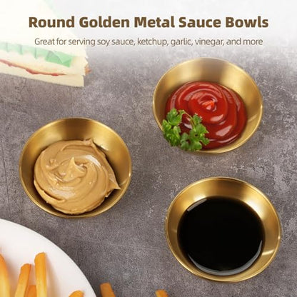 30 PCS Round Golden Sauce Bowls, 3.2 x 1.2 Inches Stainless Steel Dipping Sauce Cups, Small Seasoning Dish dipping Container, Prep Appetizer Plate, Condiment Holder Bowl for Home Restaurant Party