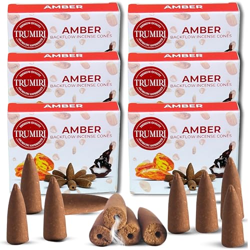 Amber Backflow Incense Cones - 60 Cones, Six Packs of 10, Waterfall Effect - color: Amber, size: Pack of 6 (60 Cones)