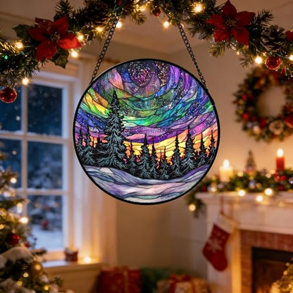 Van Gogh Night Scene Stained Glass Window Hanging Suncatcher Gifts 12" - color: Blue, size: 11.8x11.8 IN