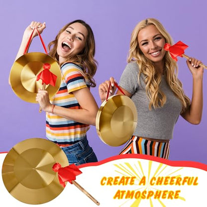 12.6 Inch Gong Percussion Instrument with Wooden Mallet and Red Hanging Ribbon Chinese Brass Gong for Home Office Celebration