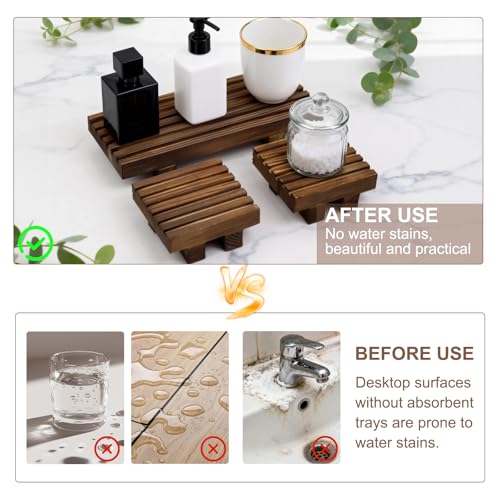 Klunk Wooden Risers, Wood Bathroom Tray & Kitchen Counter Riser, Set of 3 - size: 8.7" × 3.6"