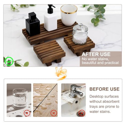 Klunk Wooden Risers, Wood Bathroom Tray & Kitchen Counter Riser, Set of 3 - size: 8.7" × 3.6"