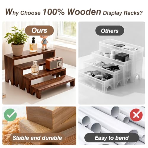 Wooden Tiered Risers Display Stands - 2 Set 8pcs Perfume and Cologne Shelf Organizer,Large Wooden Cupcake Dessert Table Display Set,Vendor Booth Display Items,Rustic Food Display Risers for Party and Events