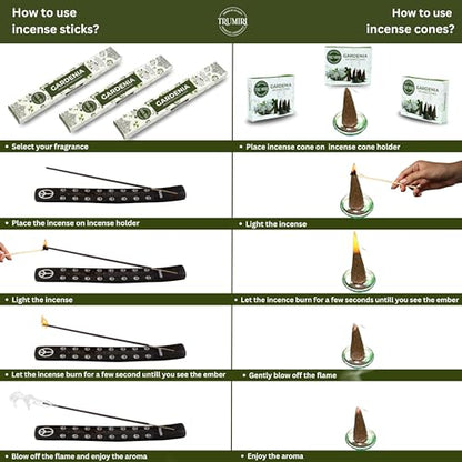 Gardenia Incense Sticks & Incense Cones Combo Pack - 60 Insence-Sticks + 30 Insence Cones - Inscense - Incense Cones Scented - Insents - color: Gardenia