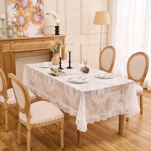 White Lace Tablecloth, Vintage Rectangular Table Cloth 70”x55” - color: White, size: 70" x 55" (Rectangular)