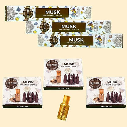 Musk Incense Sticks & Incense Cones Combo Pack - 60 Insence-Sticks + 30 Insence Cones - Inscense - Incense Cones Scented - Insents - color: Musk