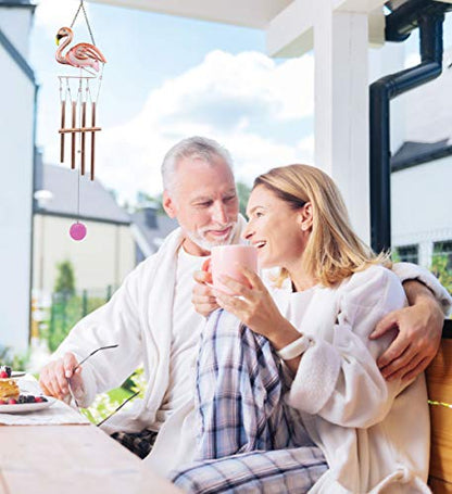 CoTa Global Rose Gold Flamingo Hanging Sea Glass Wind Chime 34.65 Inch, Nautical Glass Windchime Outdoor Decor for a Harmonic Porch, Patio & Garden, Unique Beach Art Indoor Wind Chime Window Mobile