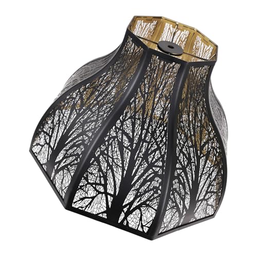8-Petal Lotus Etched Forest Metal Lamp Shades Vintage Tree Shadows - color: Black Forest