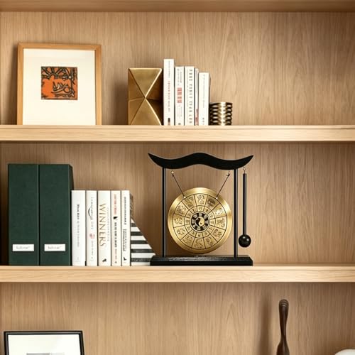 Chinese Gong Desktop,Twelve Chinese Zodiac Signs Zen Art Decor,Copper Gong with Wood Stand for Asian Decor,Meditation Sound Tool,Desk Display Office Home Blessing Gift (Chinese Zodiac)