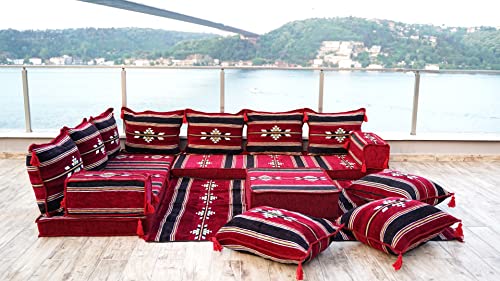 arabicsofa Traditional L Shaped Floor Cushions – Modular Majlis Seating with Washable Covers - color: Burgundy, size: 4'' Thickness Sofa, style: L Sofa Full Set